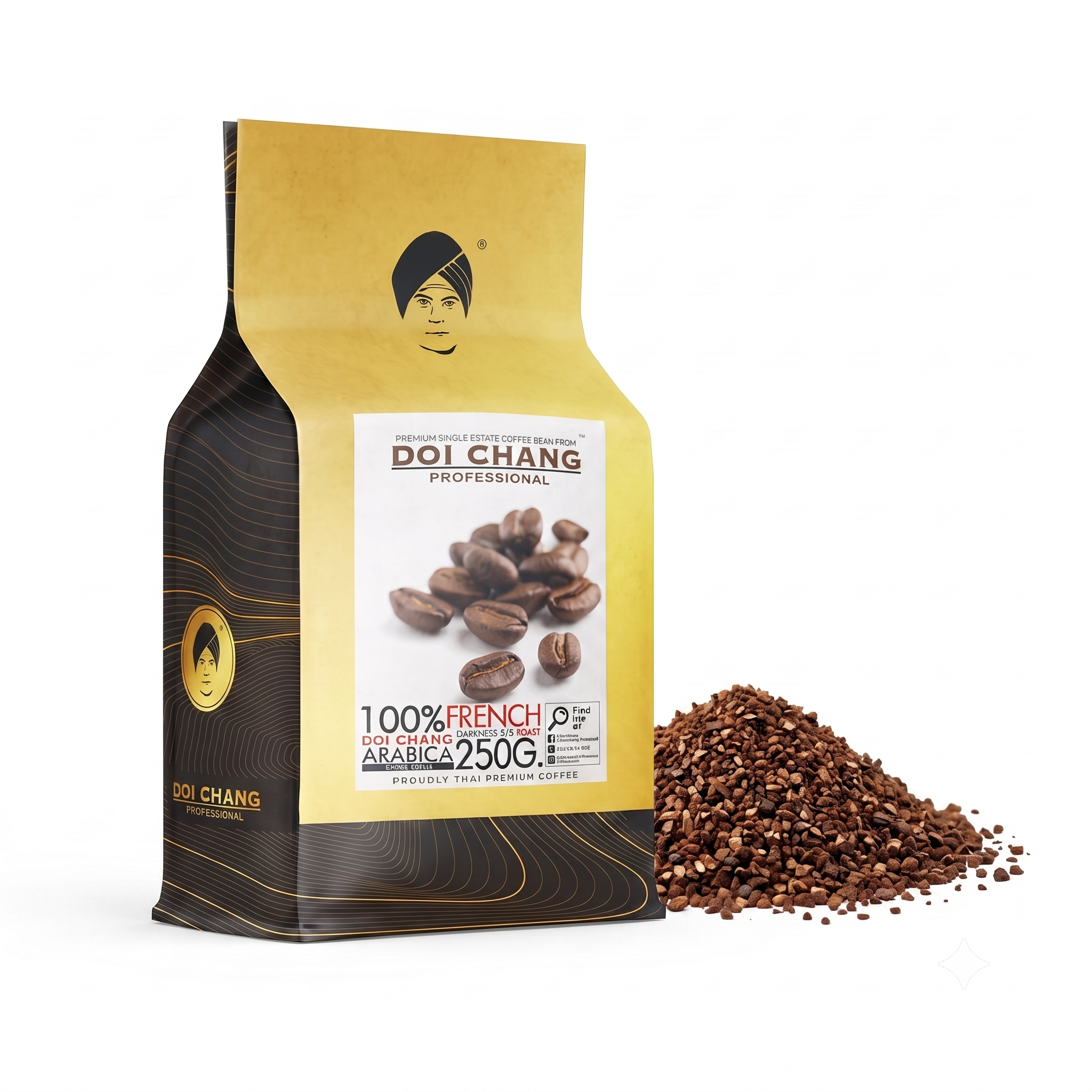 [ขายส่ง ยกลัง] กาแฟคั่ว French คั่วเข้ม 21 ถุง, ชนิด บดหยาบ Coarse Ground Type ( รวม 21 ถุง x 250g.) Doi Chang Professional สำหรับ เครื่องชงกาแฟ ดริป Moka pot 25020 (588056420419984)