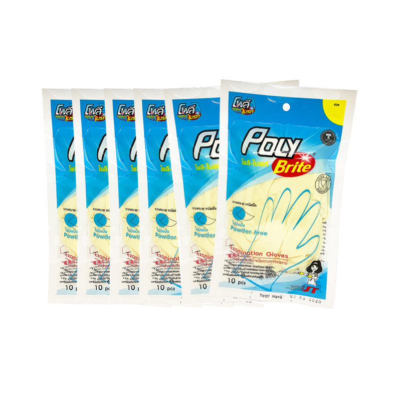 POLY BRITE Natural Latex Gloves Powder-free Size M 10 pcs x 6 bags