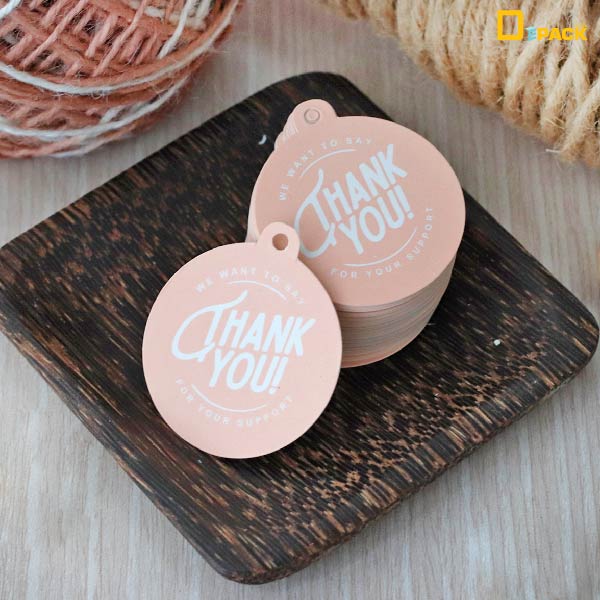 Depack T012(thank)-p(non-rope)(สีชมพูไม่เชือก) ป้ายห้อยสินค้าทรงกลมพิมพ์ลาย Thank You (1 แพ็ค/ 50 ใบ)