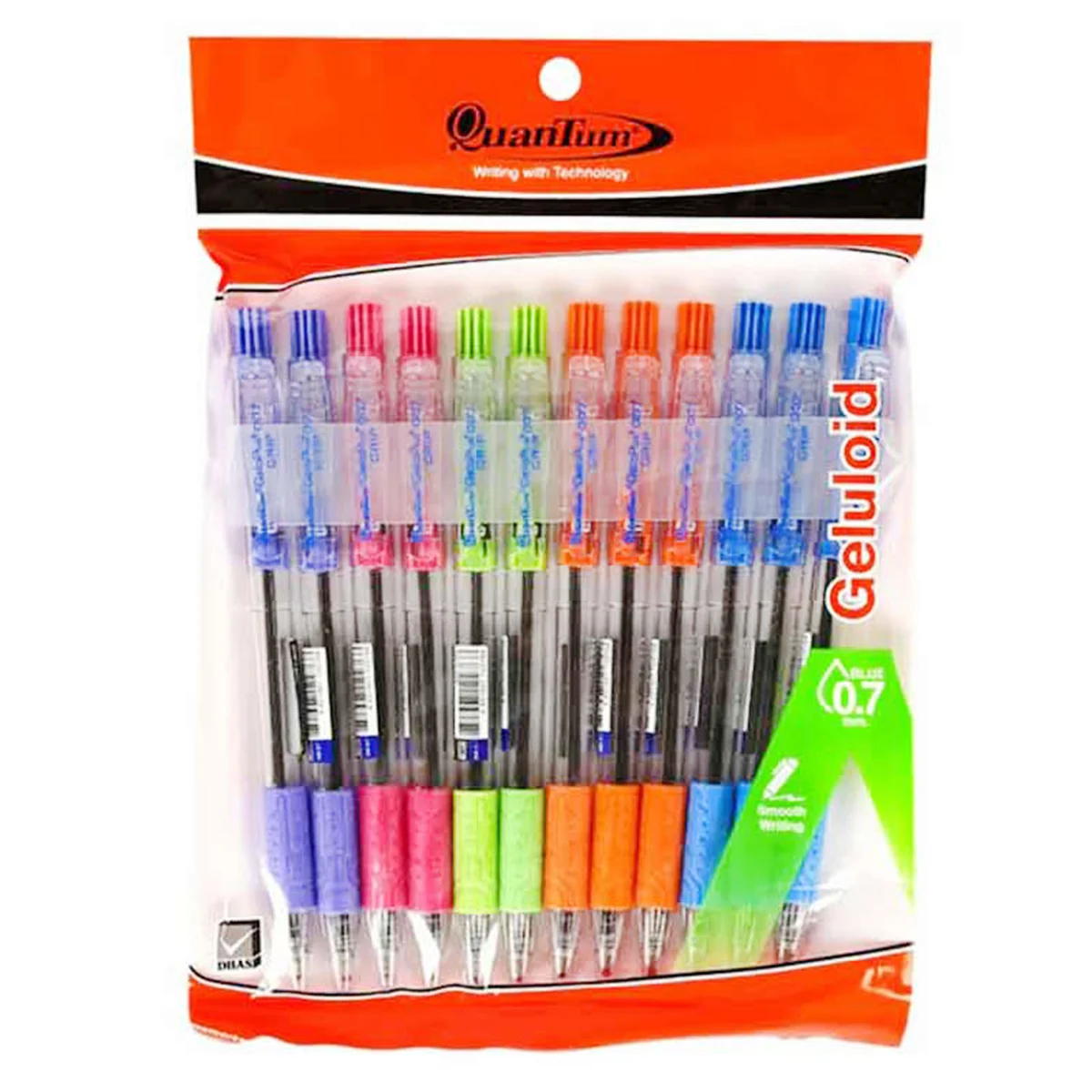 ควอนตั้ม ปากกากดเจลลูลอยด์ #007กริป หมึกสีน้ําเงิน 0.7 มม. แพ็ค 12 ด้าม