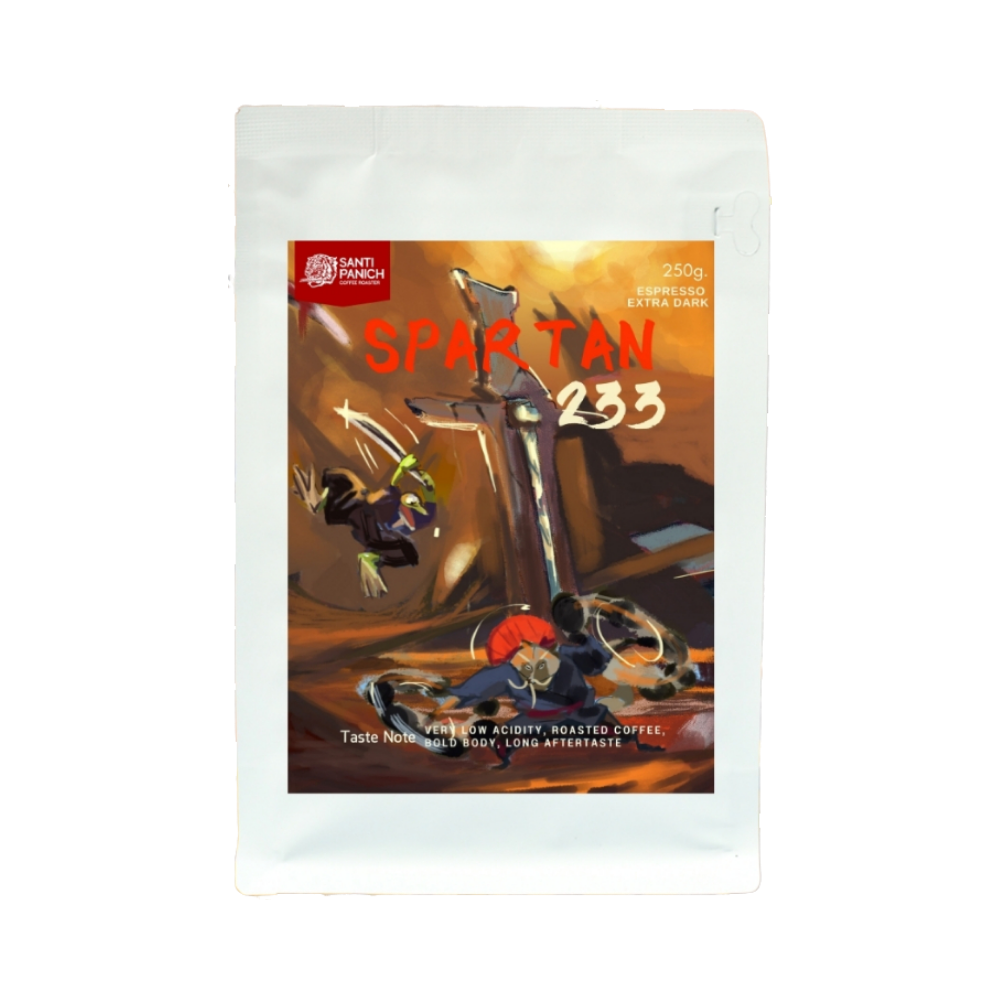 SANTIPANICH เมล็ดกาแฟคั่วแท้ Spartan 233 (คั่วเข้มมาก) ไม่บด 250 กรัม