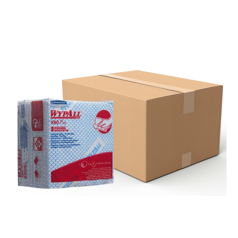 ไวป์ออลล์ ผลิตภัณฑ์เช็ดทําความสะอาด เอ๊กซ์ 80 ไวเปอร์ สีฟ้า ขนาด 34.5 x 33.5 ซม. 30 แผ่น x 4 ห่อ