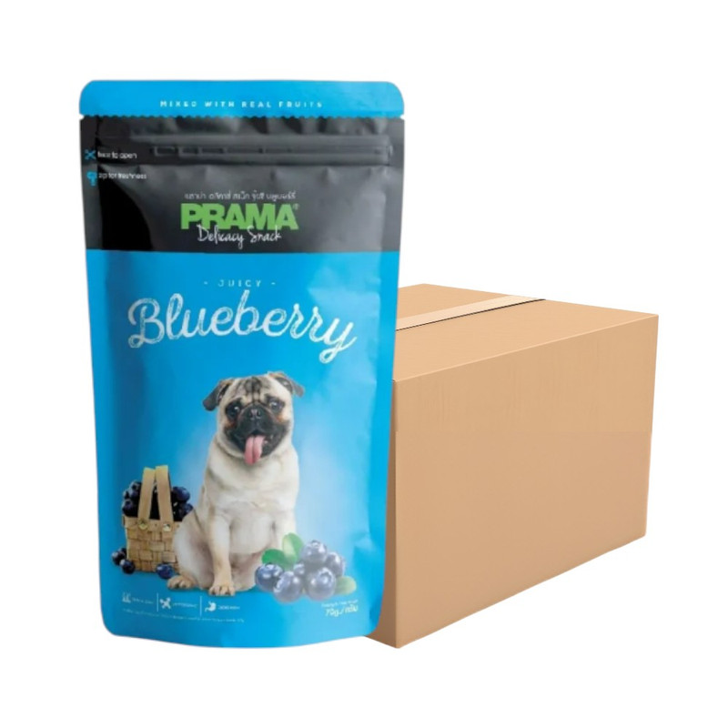 [12 ซอง] PRAMA Delicacy Snack  พราม่า เดลิคาซี่ สแน็ค รสผลไม้ ขนมสําหรับสุนัข บลูเบอรี่ ขนาด 70 กรัม