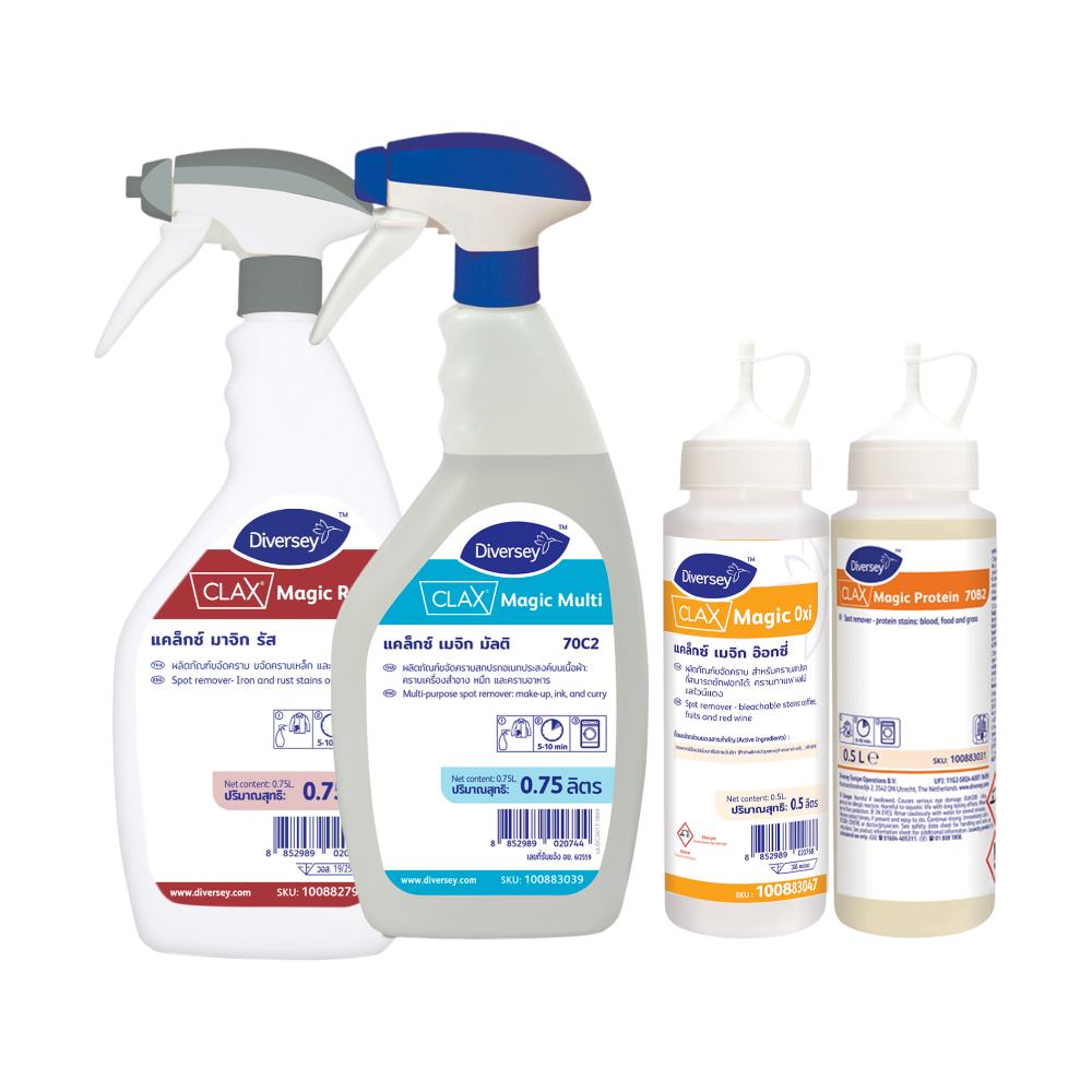 DIVERSEY CLAX MAGIC Starter Kit - Spot Remover for Rust, Ink, Coffee, Wine, and Protein - Set of 4 Pieces