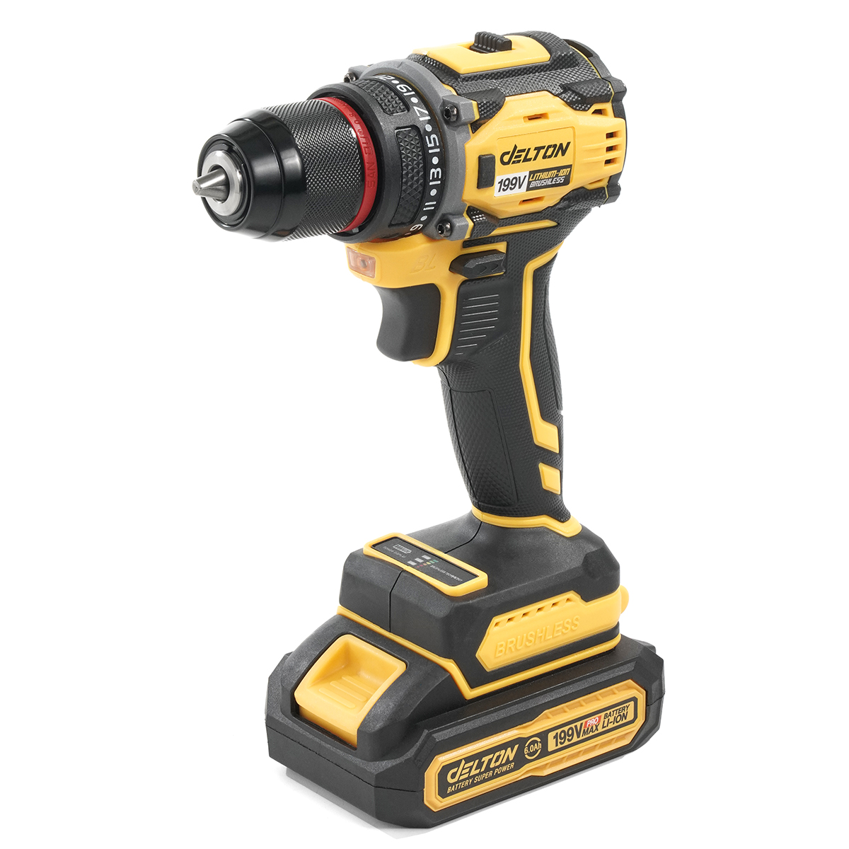 DELTON สว่านไร้สาย 199V ไขควงไฟฟ้า 2 ระบบ มอเตอร์บัสเลส Brushless Motor งานเจาะ งานสกรู Cordless Drill รุ่น DSL-109BL แบต 1 ก้อน