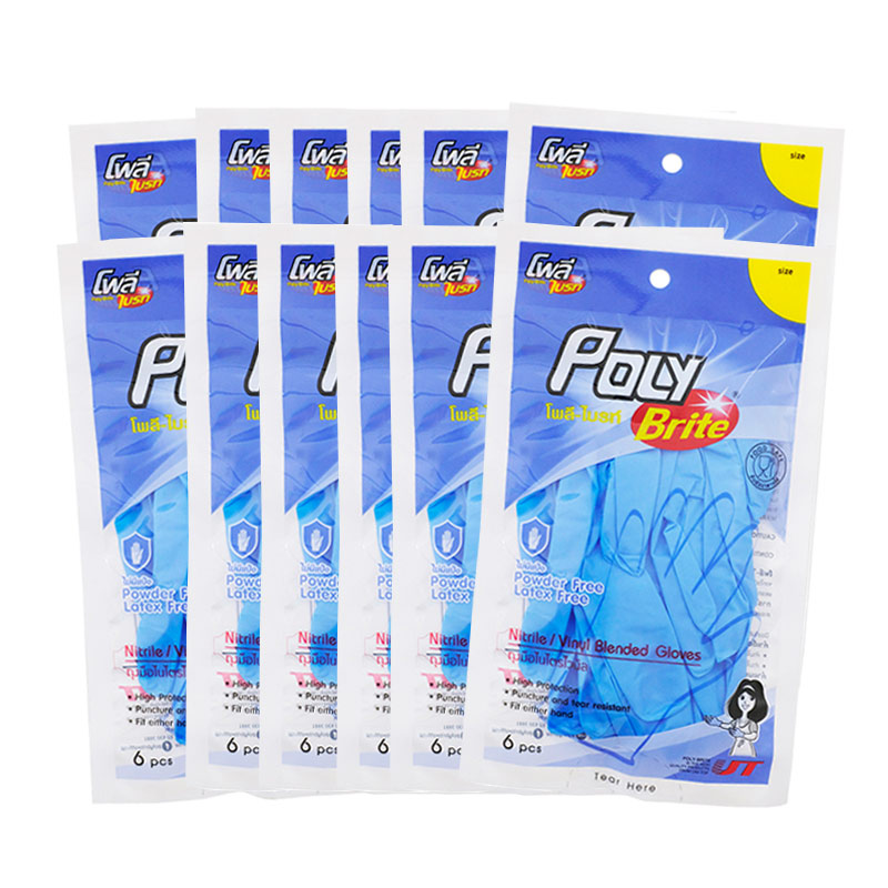 POLY BRITE Nitrile Vinyl Gloves Size L 6 pcs x 12 bags