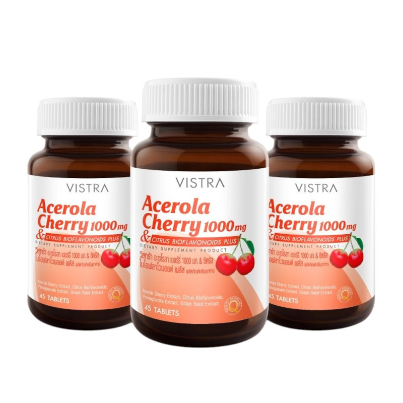 VISTRA Dietary Supplement Acerola Cherry 1000 mg 65.25 g 45 Tablets x 3