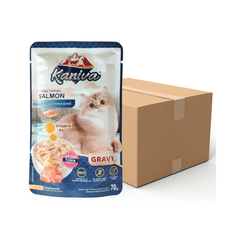 KANIVA Cat Food Tuna Topping Salmon In Gravy Pouch 70 g x 12