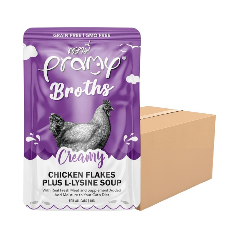 [12 ซอง] Pramy Broths อาหารเปียกแมวพรามี่ บรอธซุป ขนาด 40g สูตร / CS1-ครีมมี่ซุป&ไก่ 12 ซอง