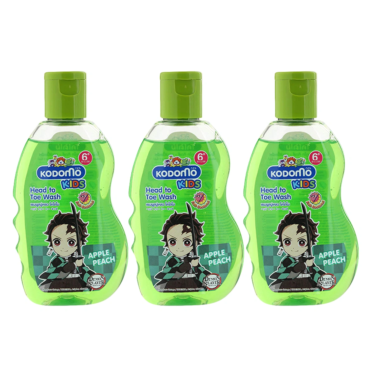 KODOMO Shampoo & Soap Kids Head To Toe Apple Peach Green 100 ml x 3