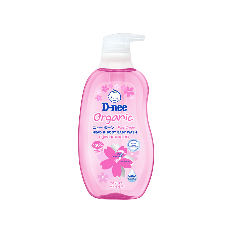 D-Nee Organic Sakura Head and Body Baby Wash 380ml. Pink