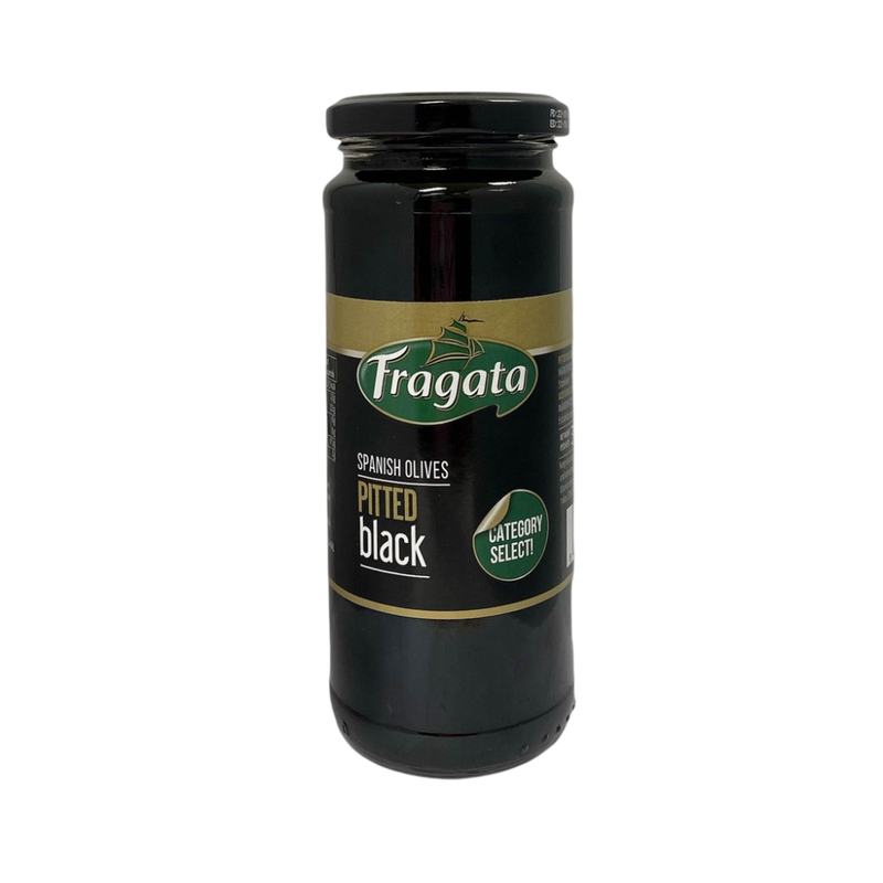 ฟรากาตา มะกอกดําไม่มีเมล็ดในน้ําเกลือ 330 กรัม Fragata Pitted Spanish Blak Olives 330 g.
