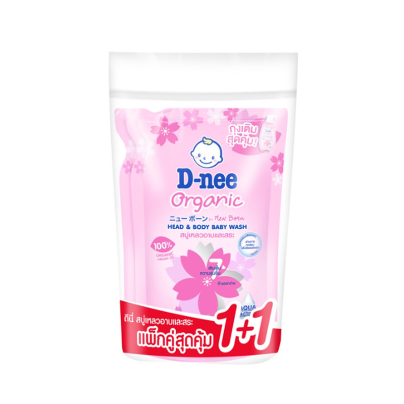 D-nee Organic Head & Body Baby Wash Sakura 350 ML. Pink