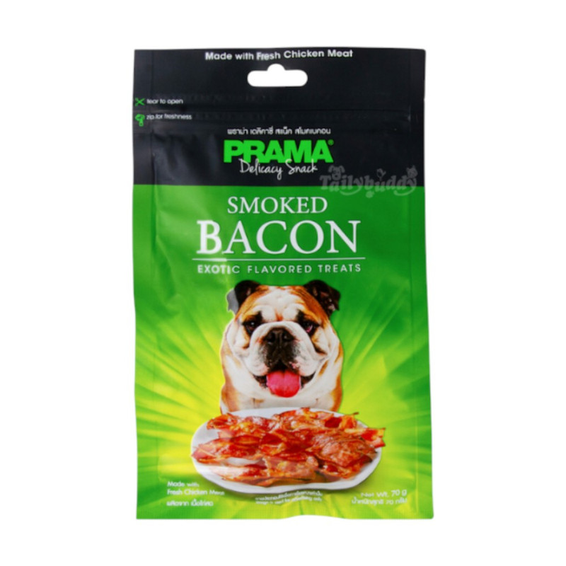 [1 ซอง] PRAMA Delicacy Snack พราม่า ขนมสุนัข รสคลาสสิค ขนาด 70 กรัม / รสเบคอน
