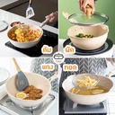 Thumbnail 3 of PINJU กระทะหินอ่อนก้นลึก non-stick (ครีม กระทะ+ฝา 24 cm.) กระทะเคลือบ กระทะก้นลึก กระทะเคลือบหินอ่อน กระทะหินอ่อน กระทะ