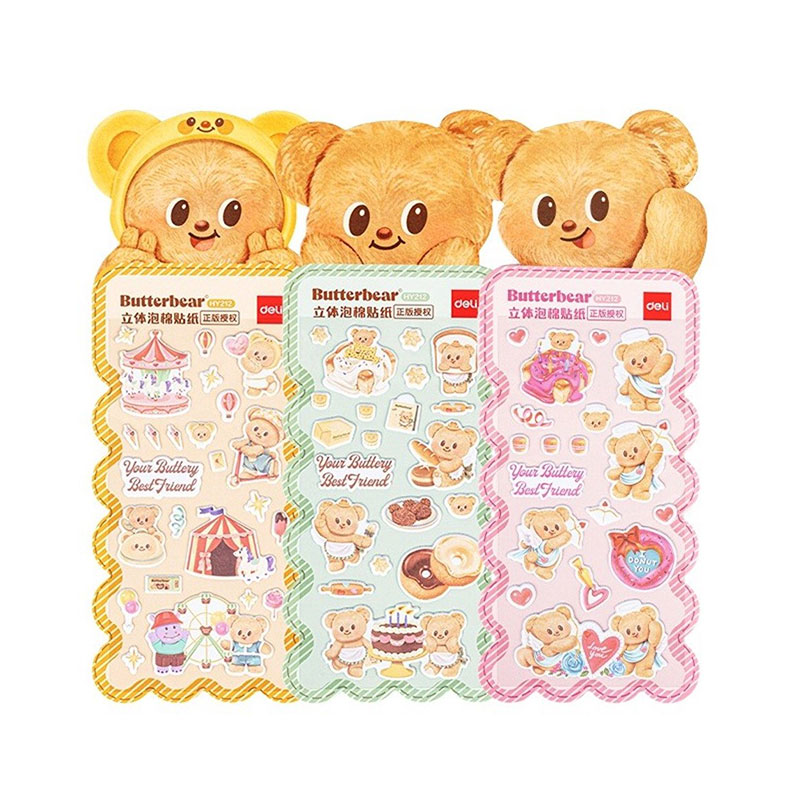 Butter Bear Puffy Stickers 3 Colors Model HY210 Pack 12 pcs