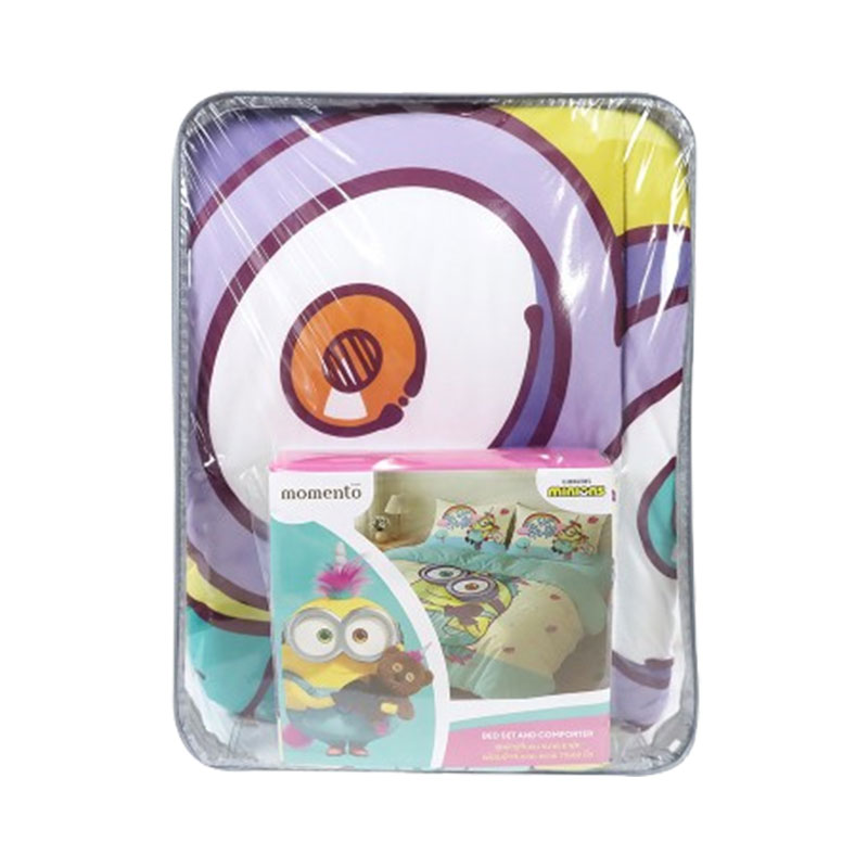 MOMENTO Minions Bedsheet Set 6 ft+Comforter 70x90"