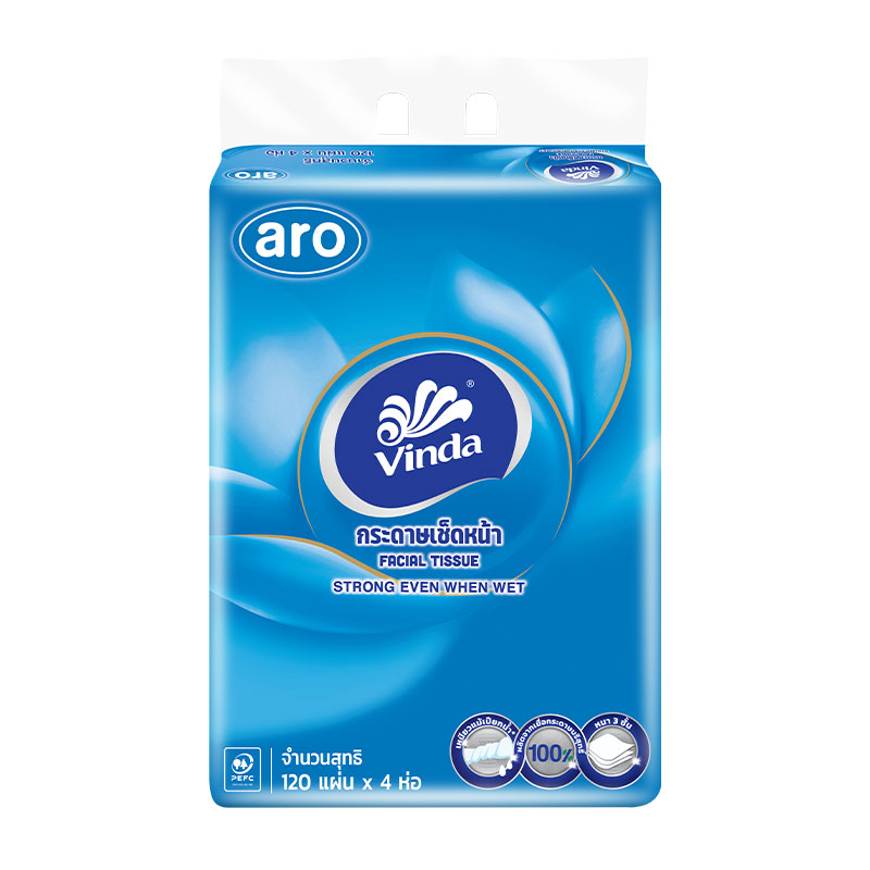 ARO X VINDA Facial Tissue Strong 3 Ply 120 sheets 4 pcs