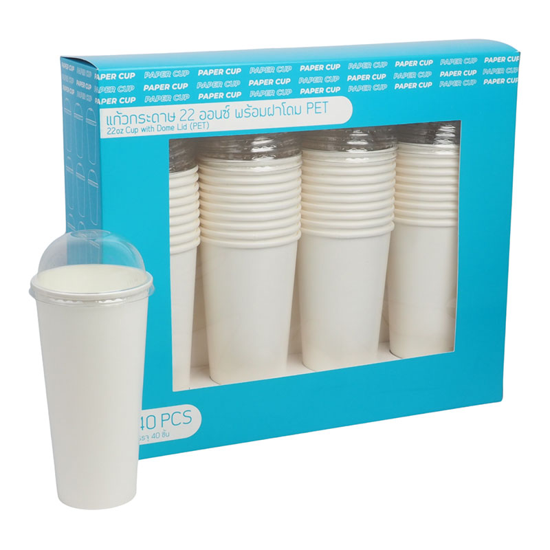 Boxset Paper Cup 22 oz – White with Plastic Lid