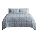 Thumbnail 3 of โมเมนโต ผ้าปูที่นอนเสมือนคอตตอนลายตาราง สีเทา 6 ฟุต+ผ้านวม