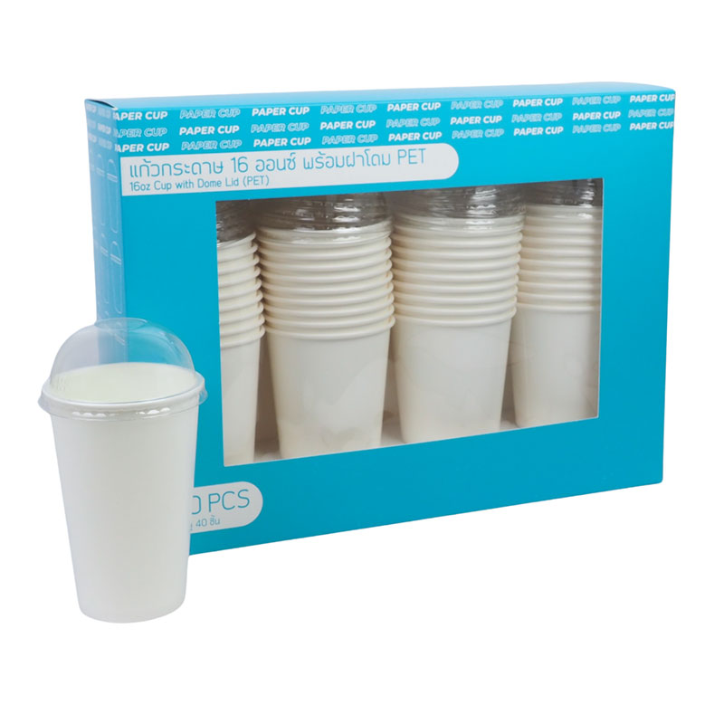 Boxset Paper Cup 16 oz – White with Plastic Lid