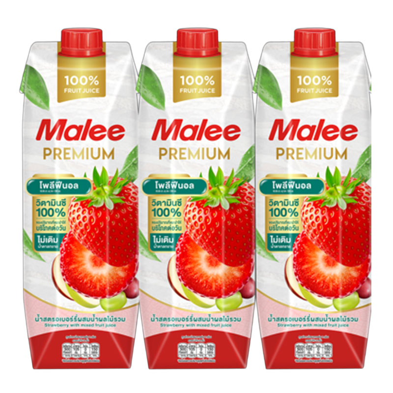 MALEE 100% Strawberry Juice with Mixed Fruit Juice 1 l x 3