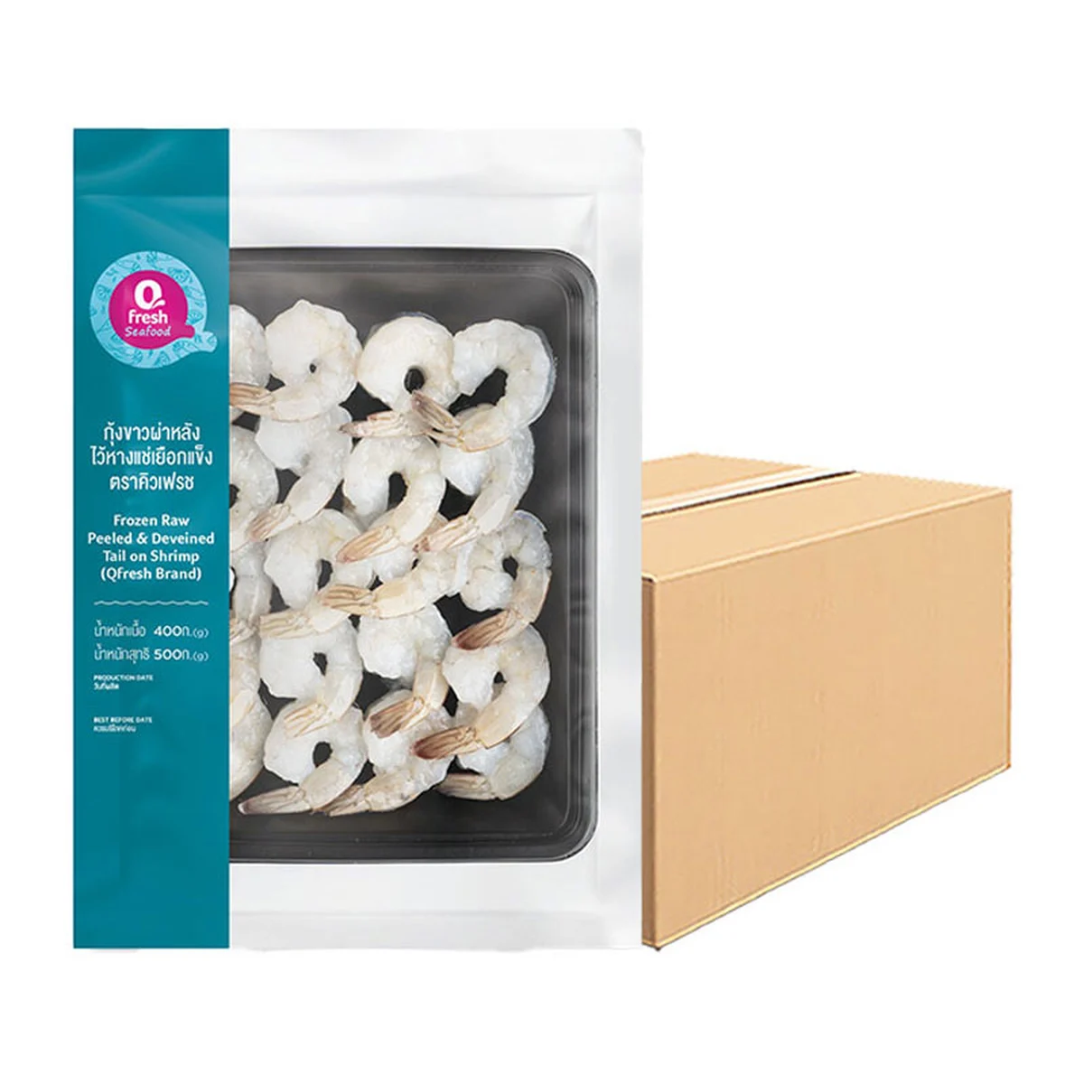 Q FRESH Frozen Peeled & Deveinted Tail On Shrimp (18-22 pcs) 500 g x 20