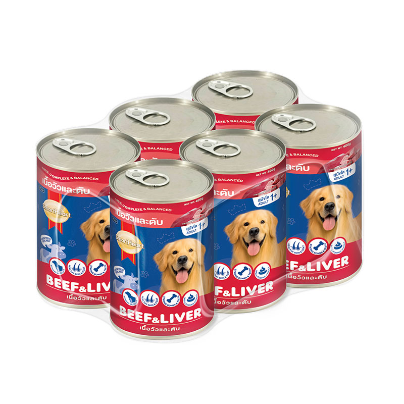 SMARTHEART Wet Dog Food Beef and Liver 400 g x 6