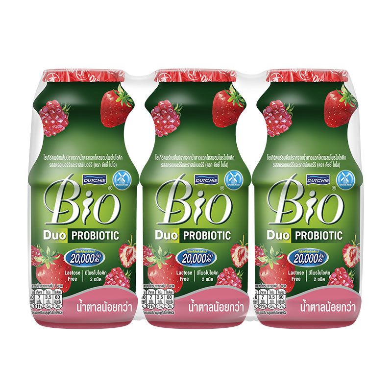 DUTCHIE Bio Drinking Yoghurt Probiotic Lactose Free Strawberry and Raspberry 150 ml x 3