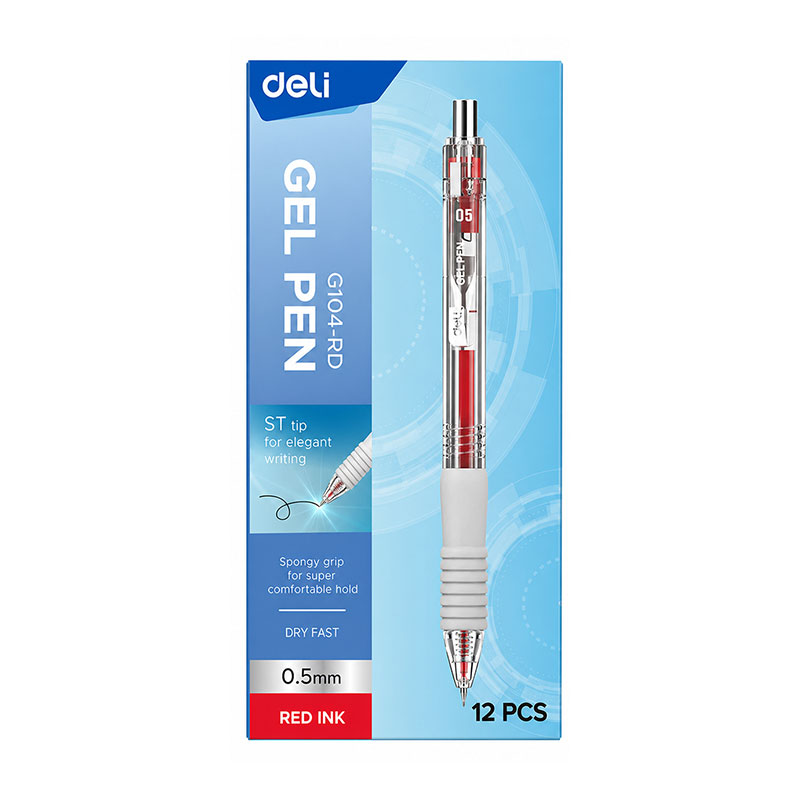 DELI Gel Pen 0.5 mm Red Model G104 12 pcs