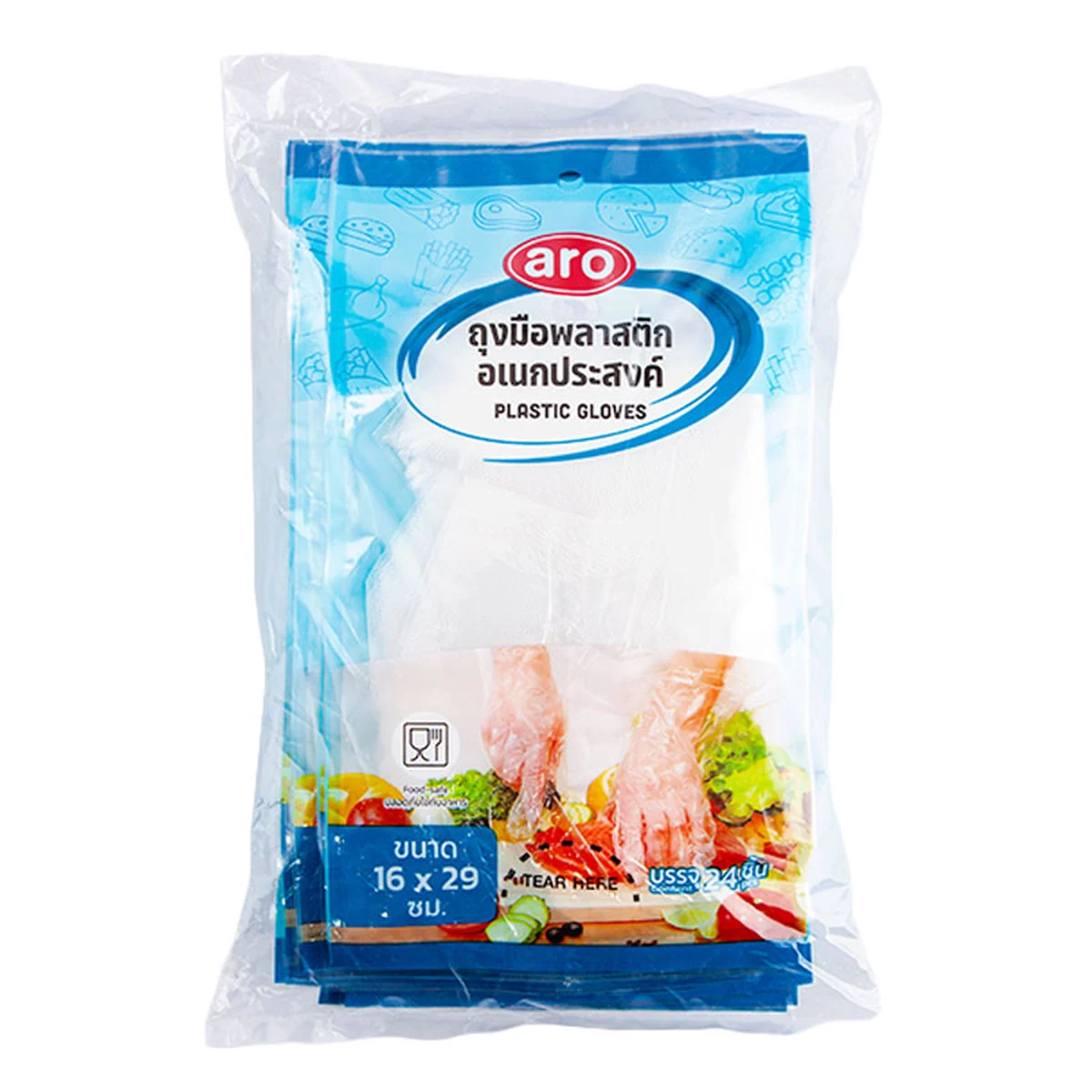 เอโร่ ถุงมือพลาสติกอเนกประสงค์ 24 ชิ้น x 12