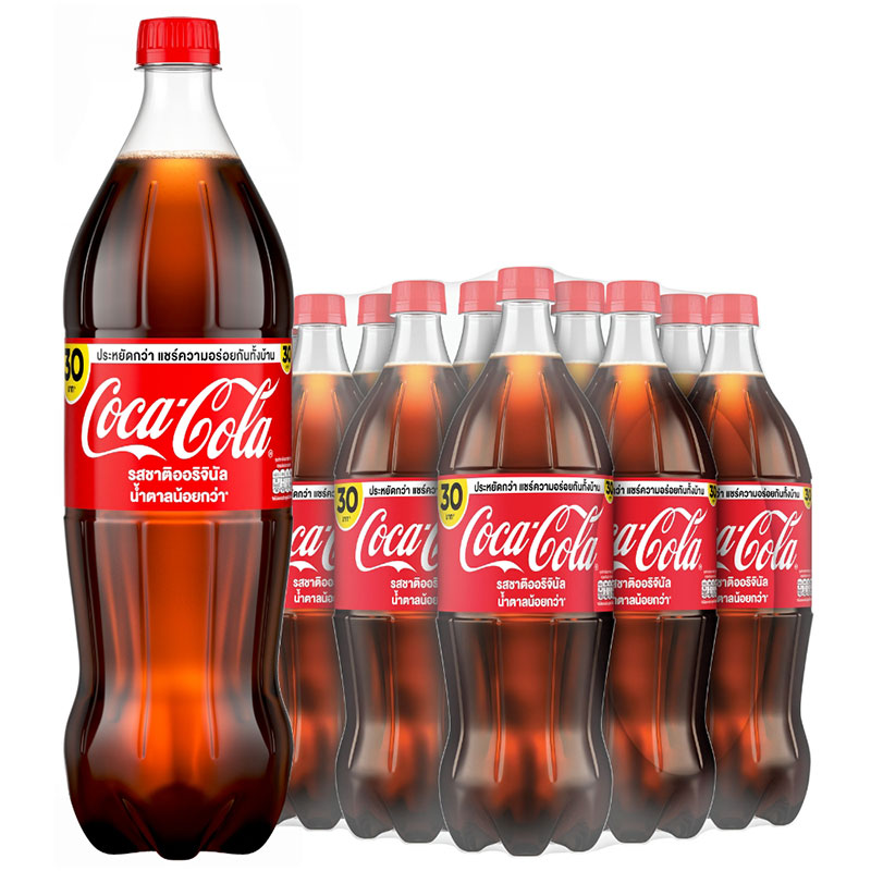 โค้ก เครื่องดื่มน้ำอัดลม รสออริจินัล น้ำตาลน้อยกว่า 1.25 ล. x 12