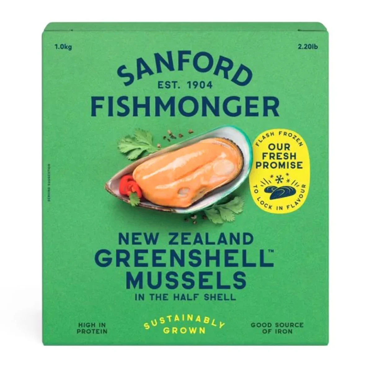 SANFORD Frozen Half Shell New Zealand Mussel Size M 1 kg