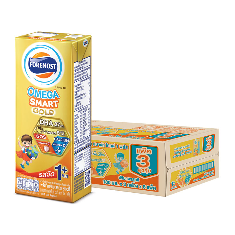 FOREMOST Omega Smart Gold 1+ UHT Milk Plain 180 ml x 24