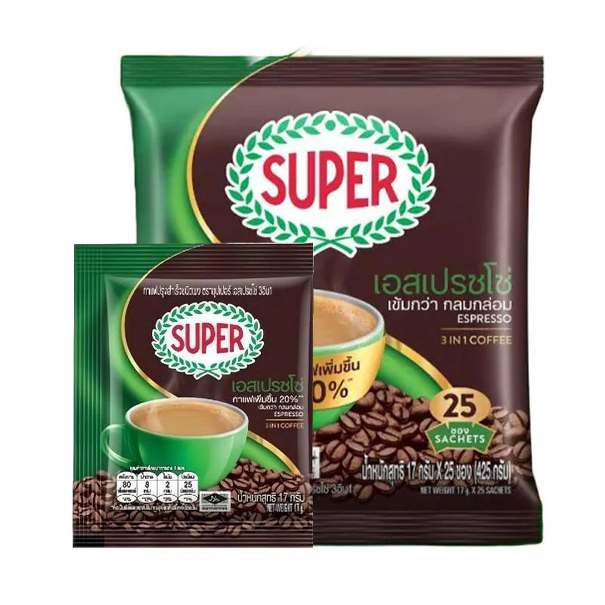 ซุปเปอร์ กาแฟปรุงสําเร็จชนิดผง เอสเปรสโซ่ 425 ก. (17 ก. 25 ซอง)