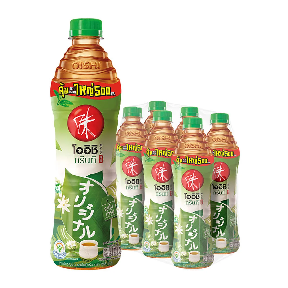 โออิชิ ชาเขียวพร้อมดื่ม รสต้นตํารับ 500 มล. x 6