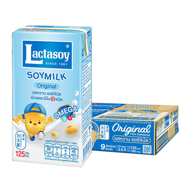 แลคตาซอย นมถั่วเหลือง ยูเอชที สูตรดั้งเดิม รสหวาน 125 มล. x 60