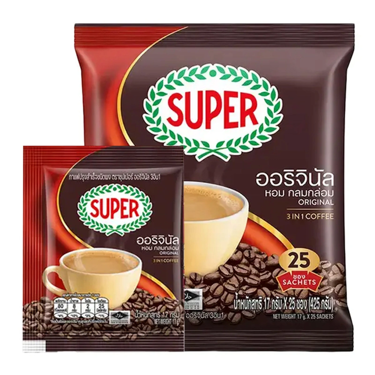 ซุปเปอร์ กาแฟปรุงสําเร็จชนิดผง 3อิน1 ออริจินัล 425 ก. (17 ก. 25 ซอง)