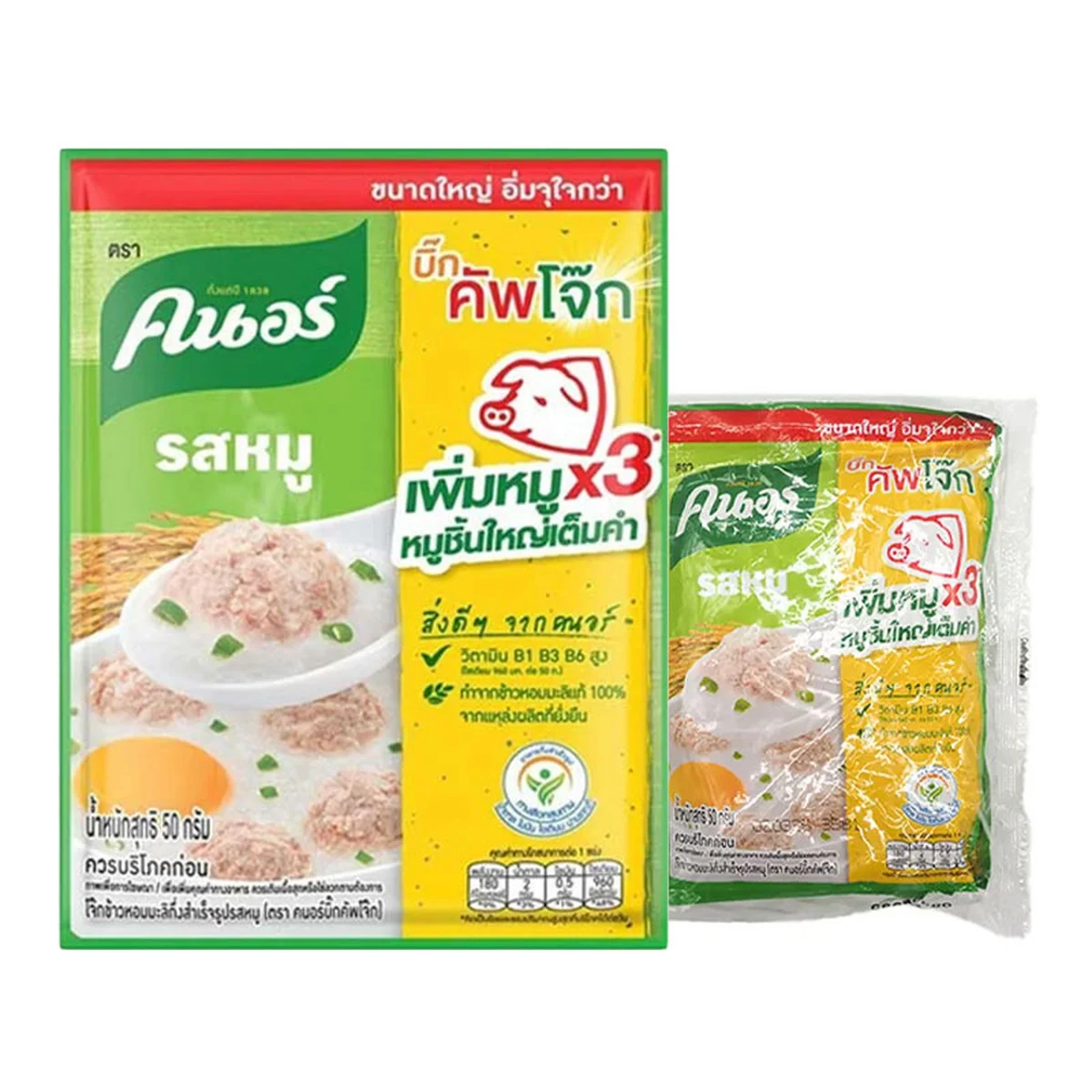 คนอร์ โจ๊กกึ่งสําเร็จรูป จัมโบ้ รสหมู 50 ก. x 4