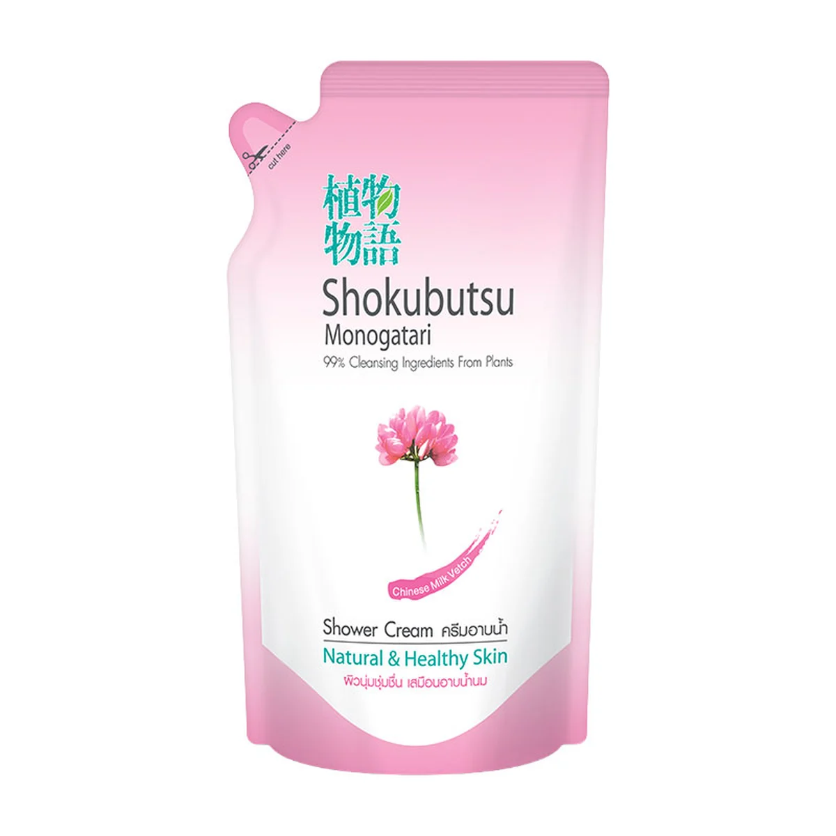 SHOKUBUTSU Shower Cream Chinese Milk Vetch Pink Refill 400 ml