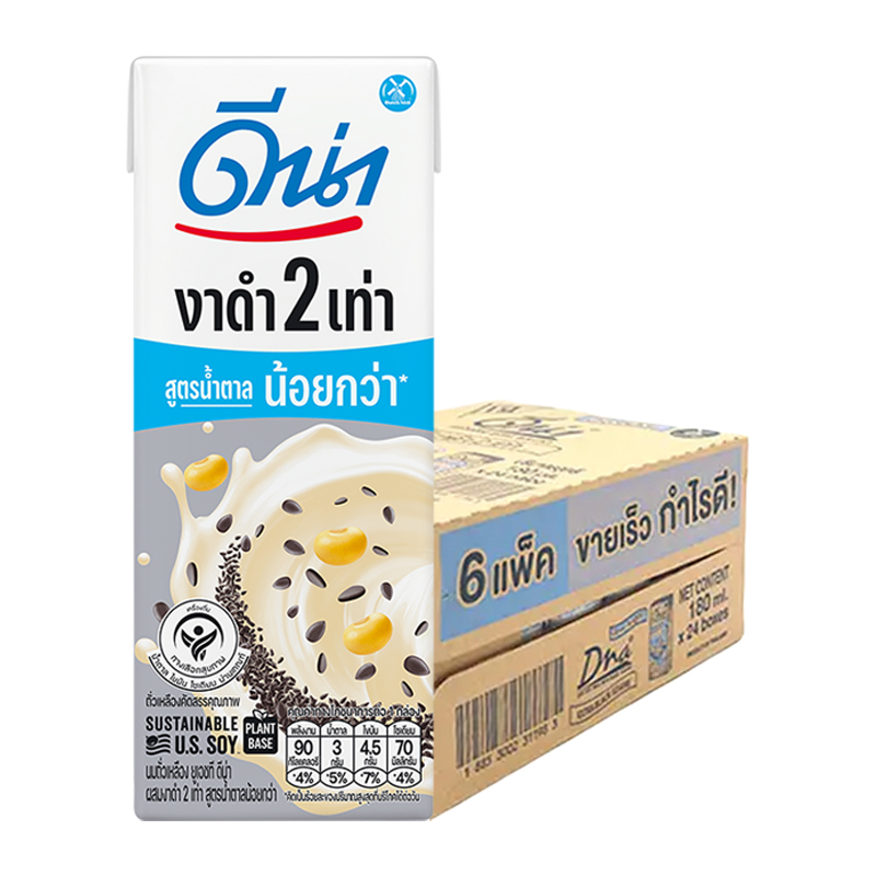 ดีน่า นมถั่วเหลือง ยูเอชที รสงาดำ น้ำตาลน้อย 180 มล. 24 กล่อง