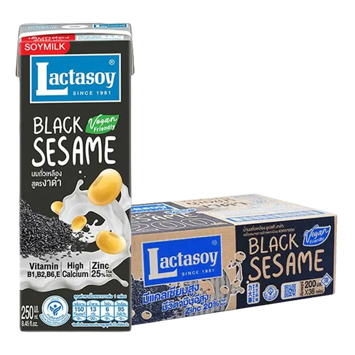 LACTASOY Soy Milk Uht Black Sesame 200 ml x 36