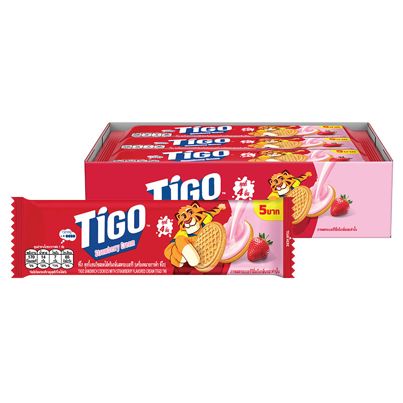 TIGO Sandwich Cookies with Strawberry Cream 35 g x 12