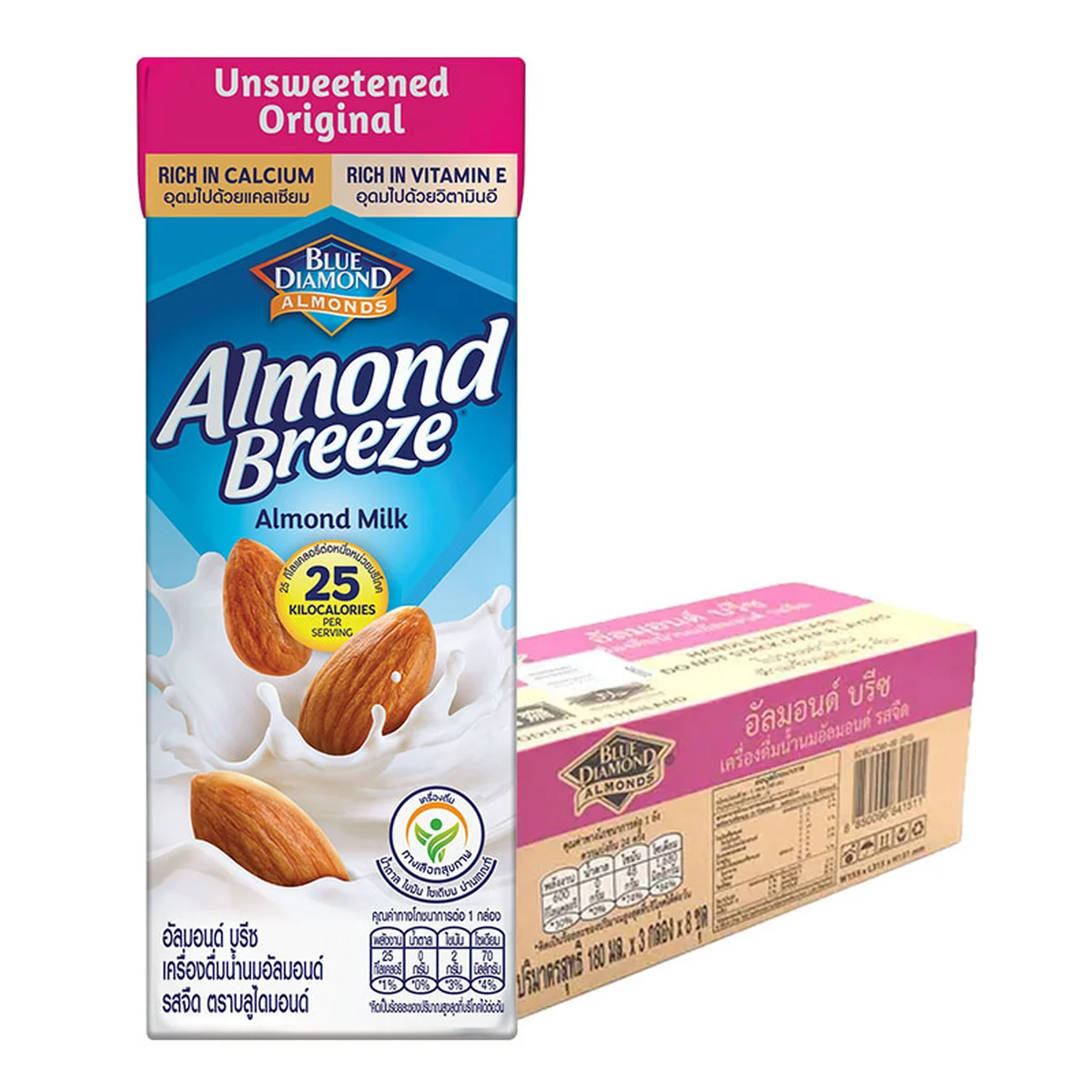 บลูไดมอนด์ นมอัลมอนด์บีช รสจืด 180 มล. x 24