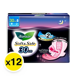 Thumbnail 2 of ลอรีเอะ ซอฟท์แอนด์เซฟ ไนท์ ผ้าอนามัยแบบมีปีก 30 ซม. สำหรับกลางคืน 4 ชิ้น x 12+1