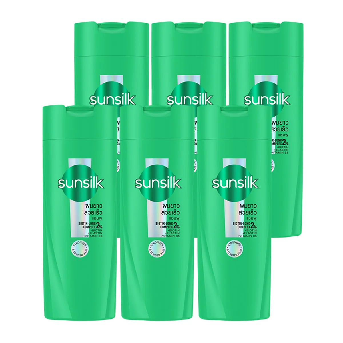 ซันซิล แชมพู เฮลธีเออร์แอนด์ลอง สูตรผมยาวสวยสุขภาพดี สีเขียวอ่อน 60 มล. x 6