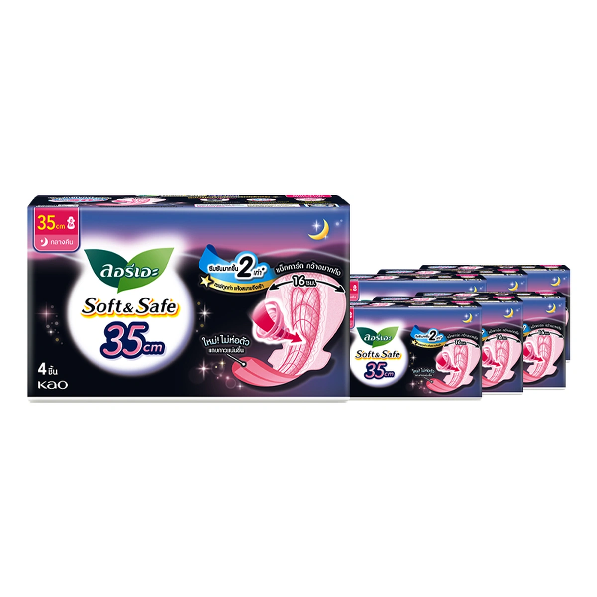 ลอรีเอะ ซอฟท์&เซฟ กลางคืน 35 ซม. มีปีก 4 ชิ้น x 6