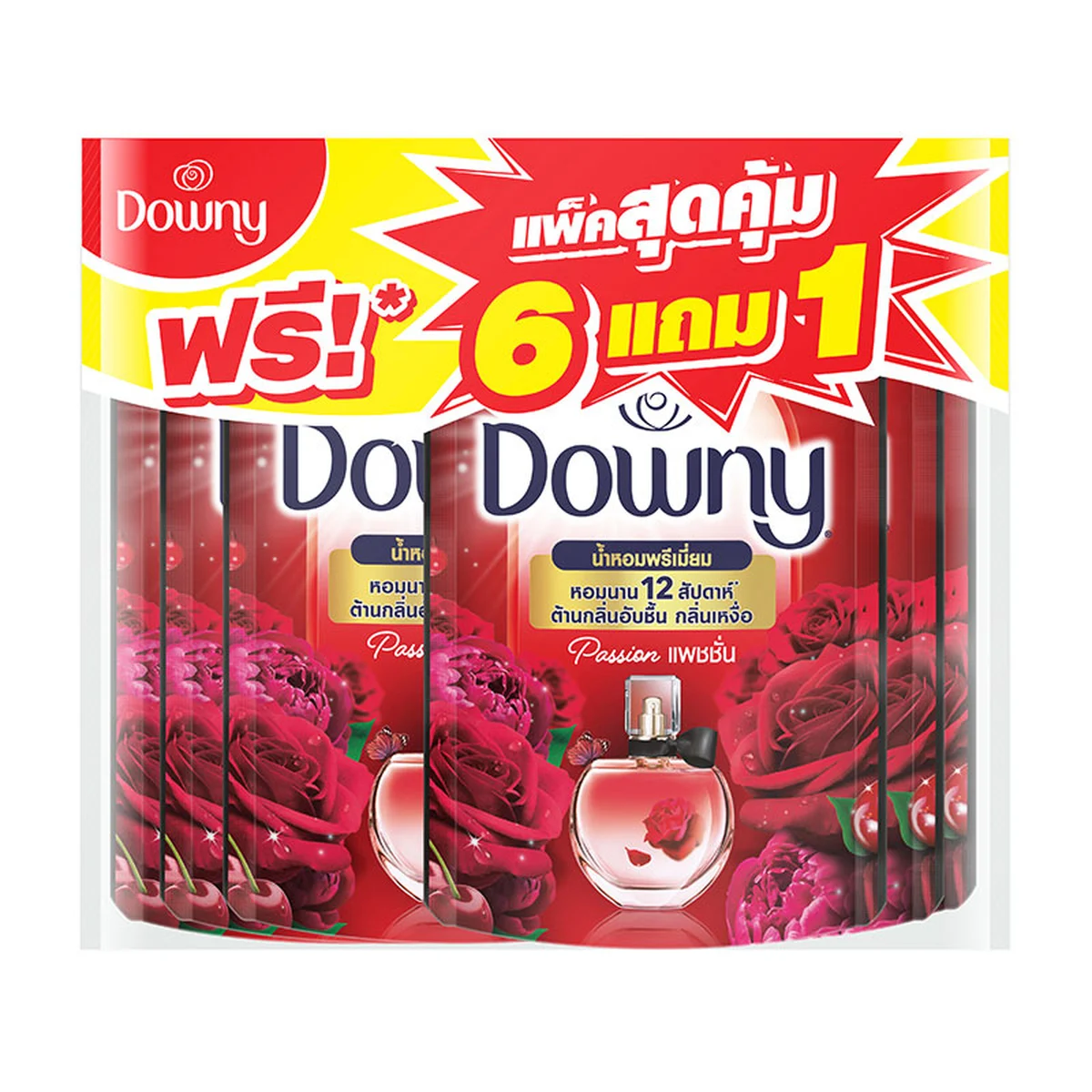 ดาวน์นี่ น้ํายาปรับผ้านุ่มเข้มข้น กลิ่นแพชชั่น สีแดง 100 มล. x 6+1