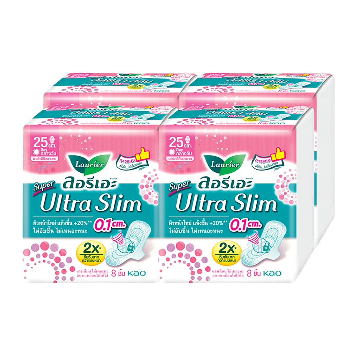 ลอรีเอะ ซูเปอร์ อัตราสลิม ผ้าอนามัย แบบมีปีก 25 ซม. 8 ชิ้น x 4