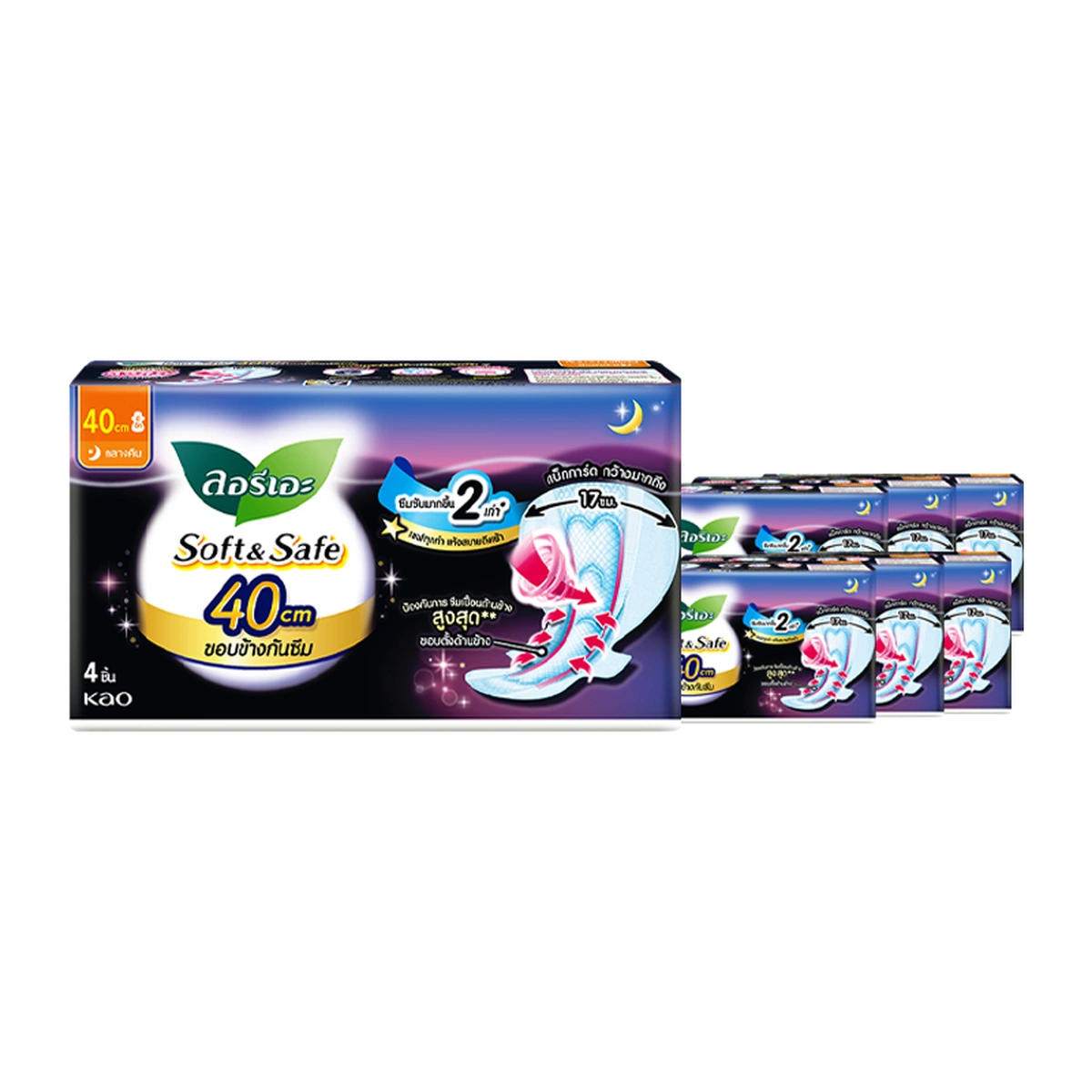 ลอรีเอะ ซอฟท์แอนด์เซฟ เอ็กซ์ตร้า โพรเทคชั่น ผ้าอนามัยแบบมีปีก 40 ซม. 4 ชิ้น x 4